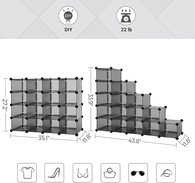 SONGMICS Shoe Rack with 16 Cubes, Interlocking Plastic Shoe Organizer, DIY - Image 3