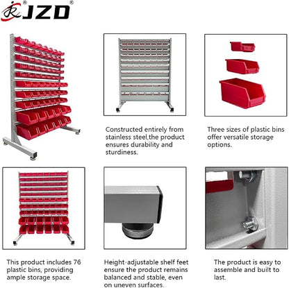 JZD Metal Bin Rack Storage Organizer System, Heavy Duty Steel Frame, 76 Plastic - Image 5