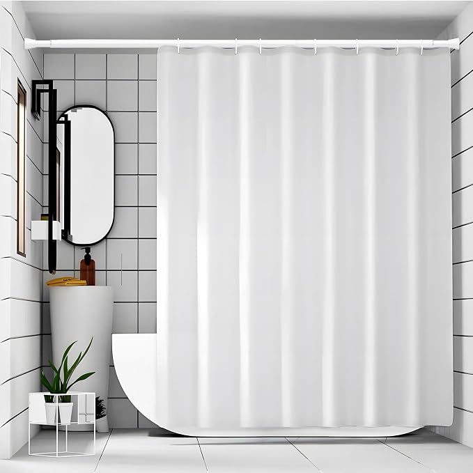 Shower Curtain Rod 45 to 77 Inches White Shower Rod Tension Curtain Rod No - Image 2