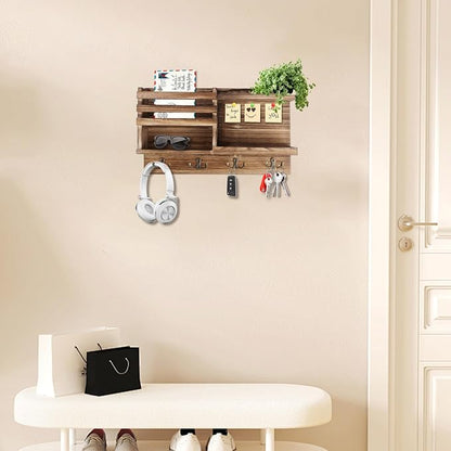 Key Holder Wall Mount, Solid Wood Key and Mail Organizer - Image 4