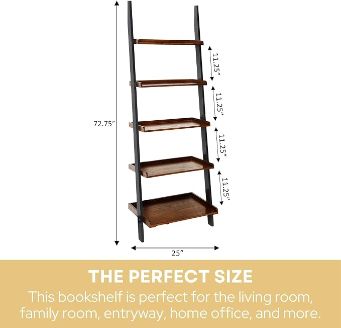 Convenience Concepts French Country Bookshelf Ladder, Dark Walnut / Black - Image 3