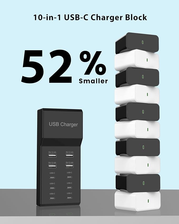 USB C Charger Block 10-Port USB-C Charging Station 6 USBC Ports & 4 USB-A Ports - Image 3