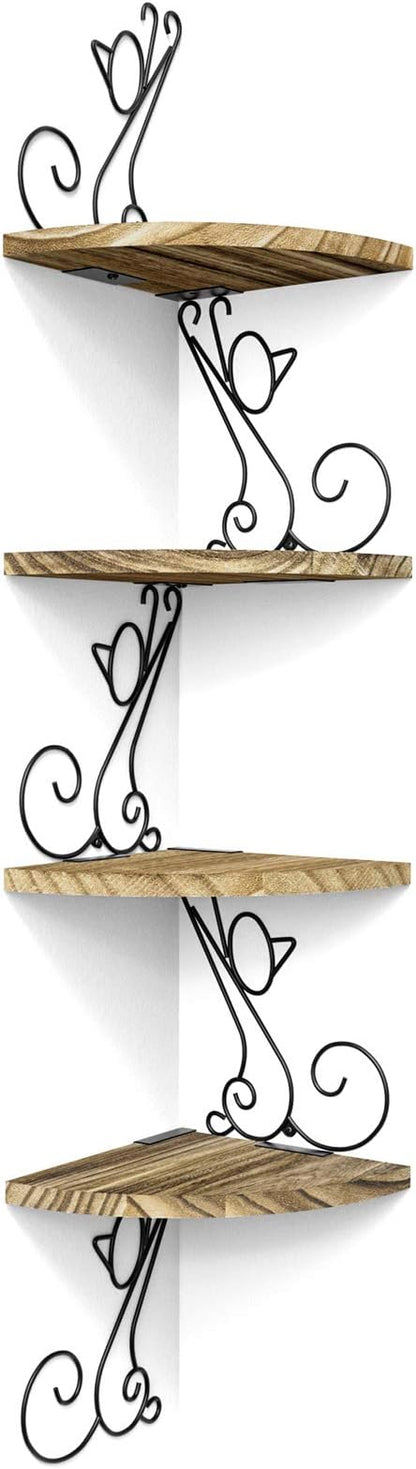 Alsonerbay 4-Tier Cat Shaped Corner Shelf Wall Mount, Carbonized Black | Curved by Alsonerbay