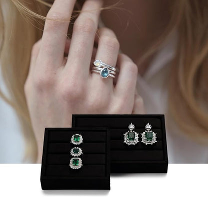 Oirlv 3 Slots Velvet Small Ring Organizer Earrings Trays Showcase Display - Image 2