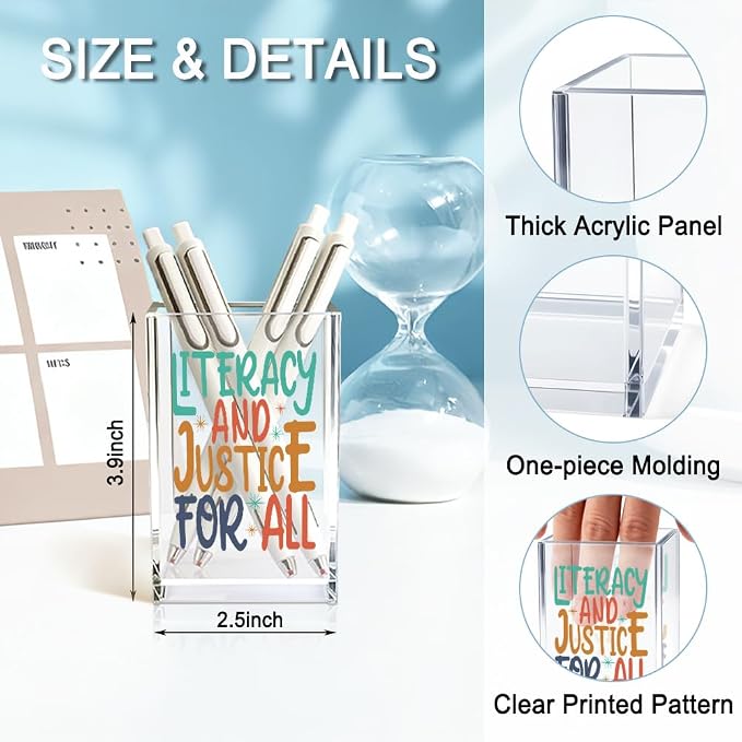 Literacy And Justice For All Acrylic Makeup Brush Pencil Holder Cup, Social - Image 2