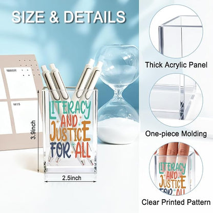 Literacy And Justice For All Acrylic Makeup Brush Pencil Holder Cup, Social - Image 2