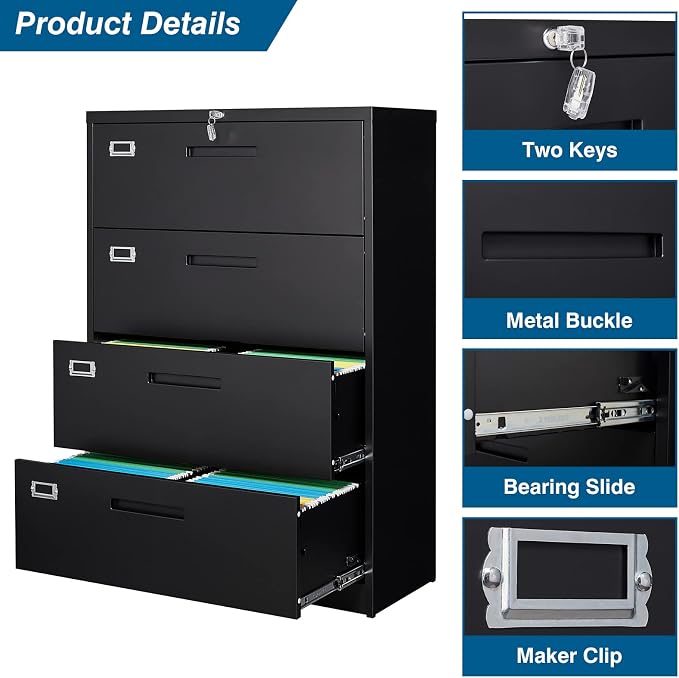 4 Drawer File Cabinet, Lateral Filing Cabinets - Image 6