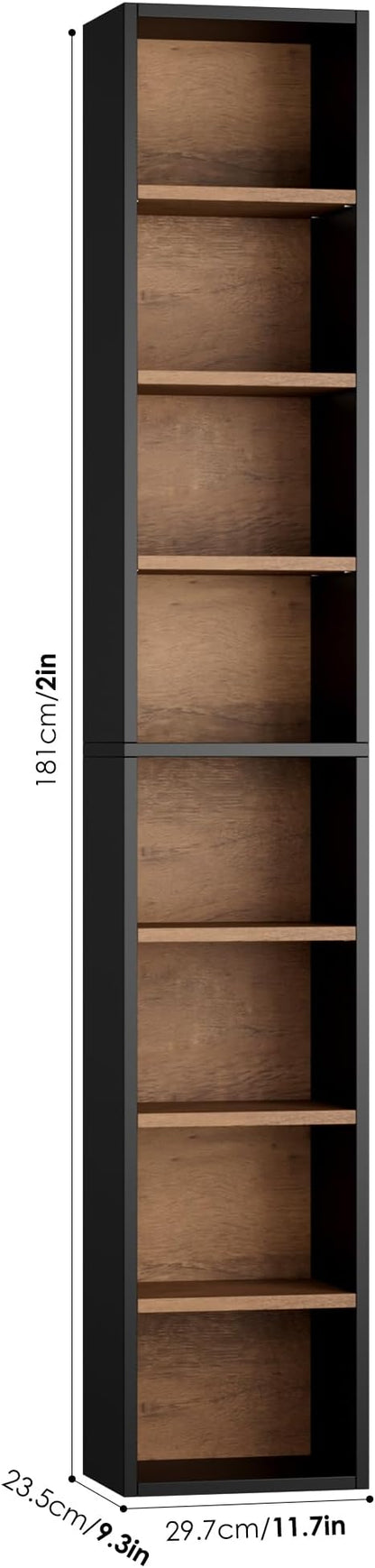 FOTOSOK 2 Pcs 71'' Tall Narrow Bookshelf, 8-Tier Media Tower Rack Set of 2 | CD - Image 3
