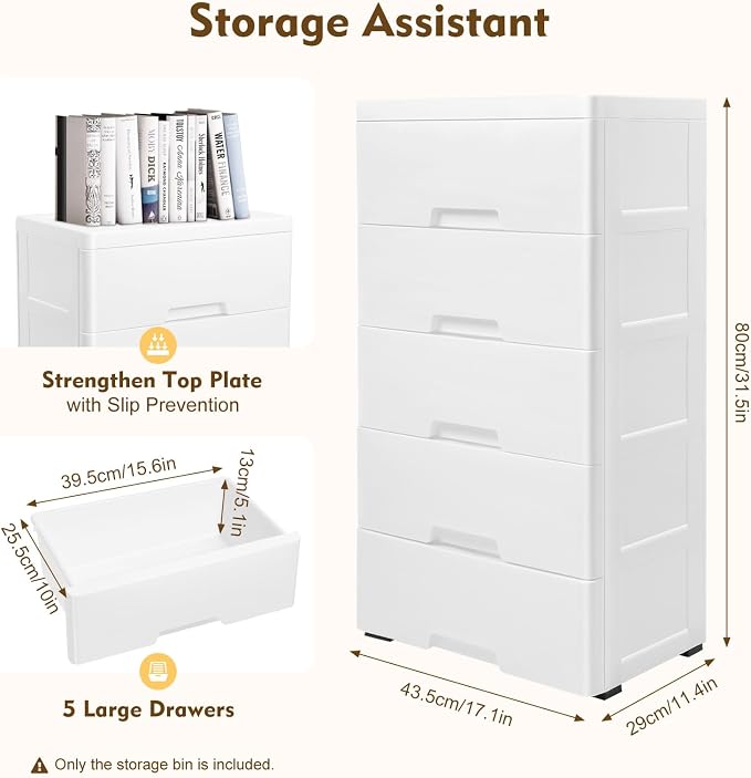 Plastic Drawers Dresser Storage Cabinet 5 Drawer Stackable Vertical Clothes - Image 2
