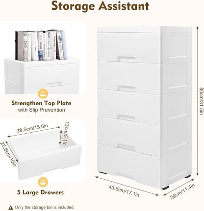 Plastic Drawers Dresser Storage Cabinet 5 Drawer Stackable Vertical Clothes - Image 2