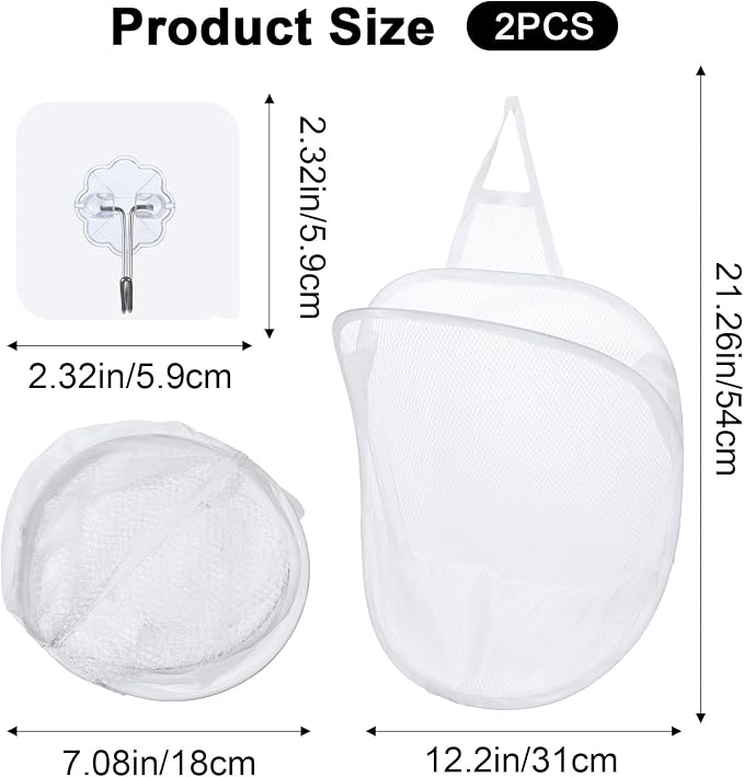 2 Pcs Hanging Laundry Basket, Small Hanging Laundry Bag, Wall-Mounted, - Image 2