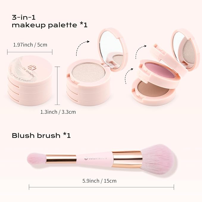 Color Nymph 3 Colors Contour Blush Highlighter Makeup Palette, Travel Size Make - Image 2