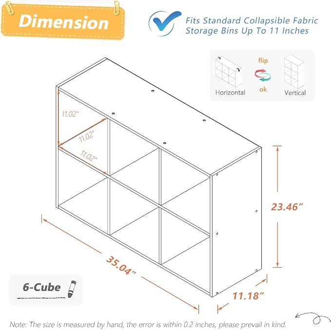NELYE 6 Cube Organizer Bookcase Oak Open Shelf | Suitable - Image 2