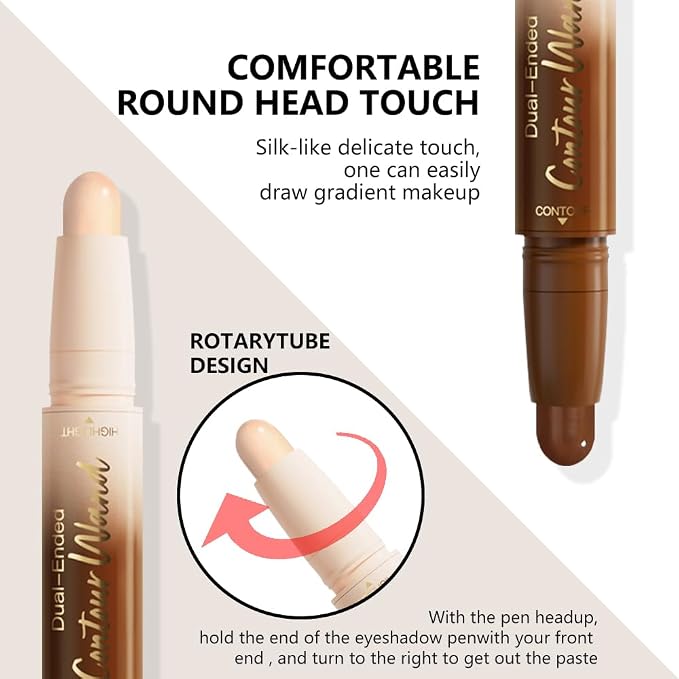 2Pcs Cream Contour Stick Face Body Makeup Dual Ended, Nuetral Nude Beige & - Image 4
