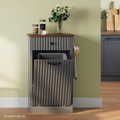 Tilt Out Trash Can Cabinet, 10 Gallon Fluted Laundry Hamper Cabinet - Image 7
