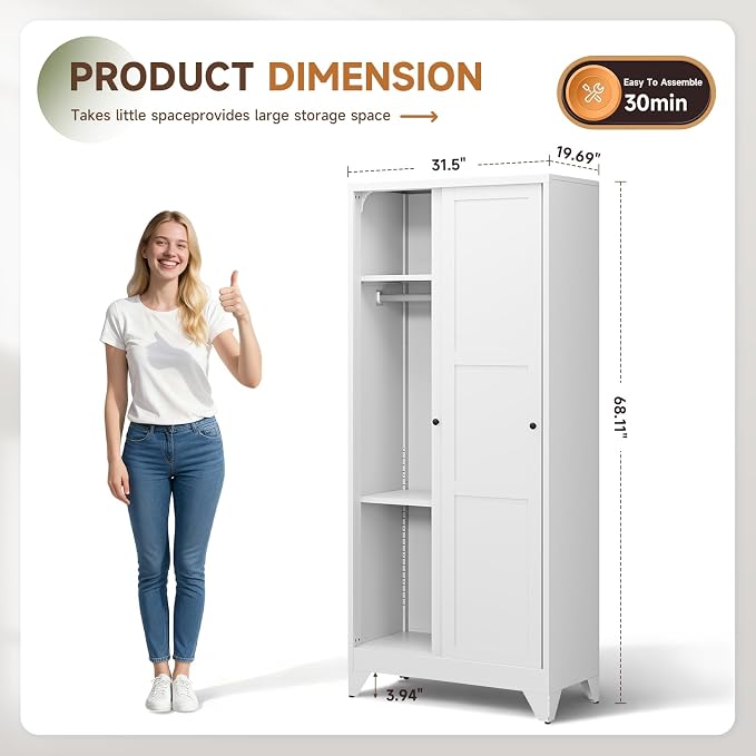 Letaya Armoire Wardrobe Closet, Narrow Slim Coat Closet Cabinet - Image 3