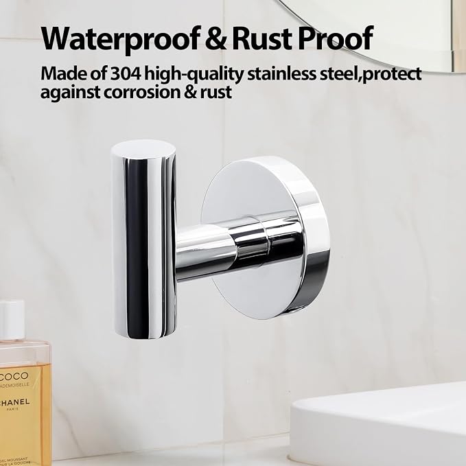 Kruodop Towel Hooks for Bathroom, 6 Packs Wall Mount Towel Holder, Stainless - Image 3