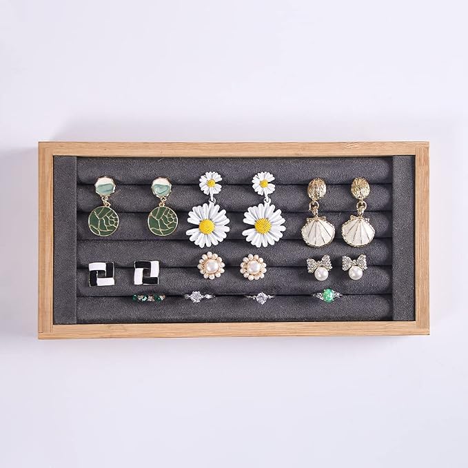 Coward Bamboo Ring Earrings Display Holder Jewelry Storage Tray Organizer - Image 2