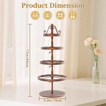 MODOWEY Rotating Earring Holder Organizer Stand, 4 Tier Adjustable Metal - Image 3
