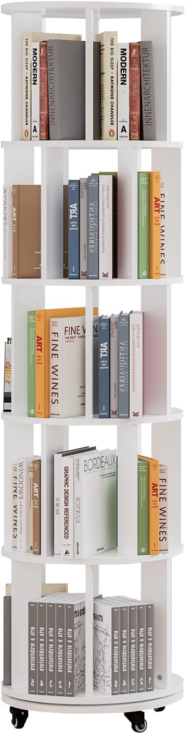 5 Tier Rotating Bookshelf Tower, 360° Rotating Bookshelf - Image 7