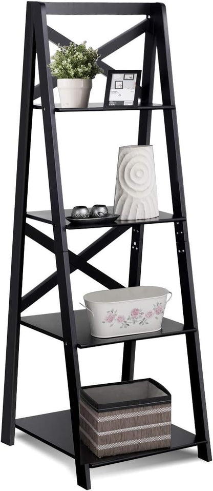 Tangkula 4-Tier Ladder Shelf Bookcase, Leaning Free Standing Wooden Frame Decor - Image 9
