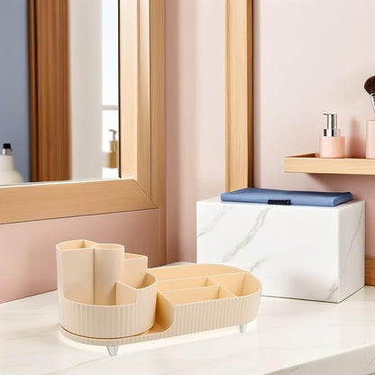 Rotating Makeup Organizer Box 1pcs Set Cream White Desktop Carousel Cosmetic - Image 6