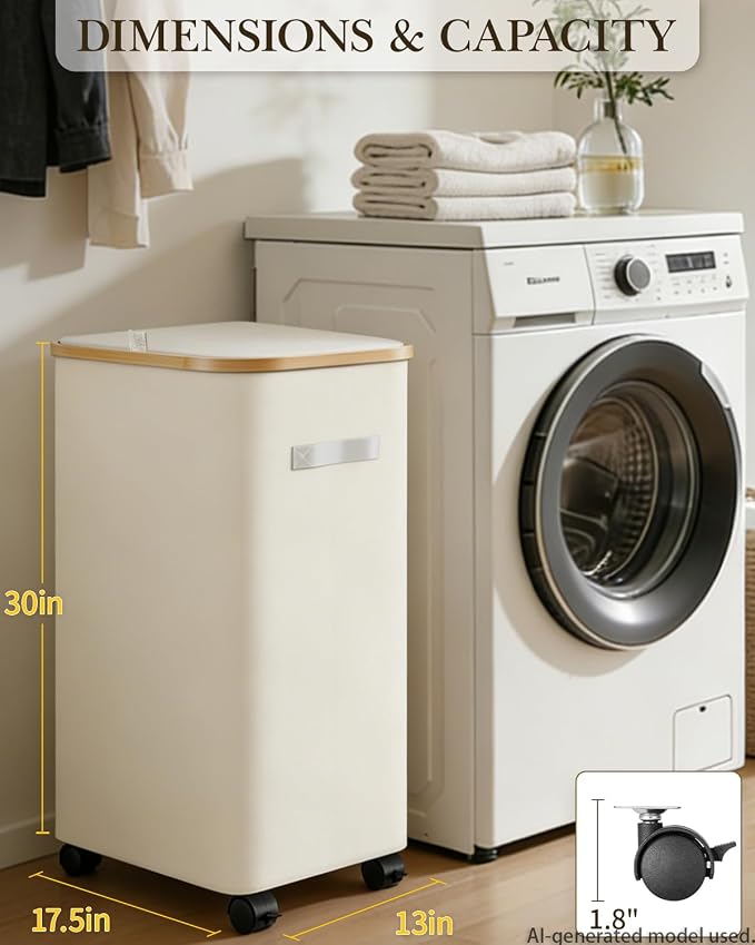 Laundry Hamper with Wheels, 110L Large Clothes Hamper with Removable Inner Bag - Image 2