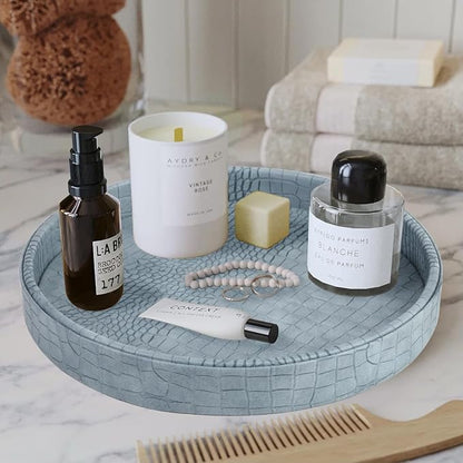HofferRuffer Faux Leather Round Serving Tray, Vegan Croco Leather Decorative - Image 3