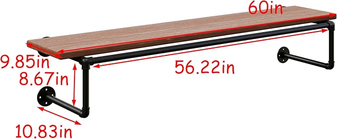 Clothes Rack 60in, Wall Mounted Garment Racks - Image 8
