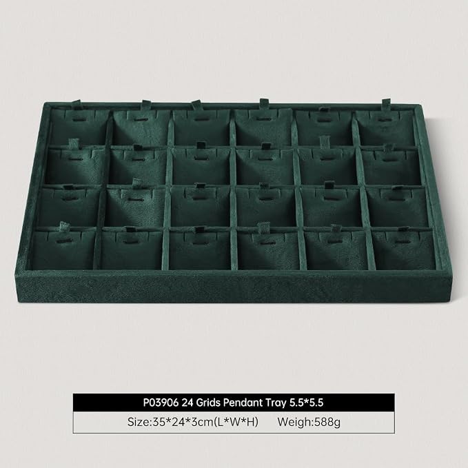 Velvet Necklace Display Tray, Stackable 24 Grid Insert Pendant Necklaces - Image 2