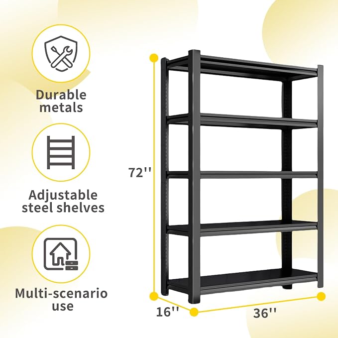 Heavy Duty Garage Shelving, 5 Tier Metal Shelving - Image 3