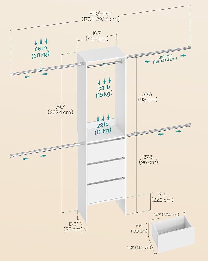 SONGMICS Closet System, Customizable Walk-In Closet Organizer System - Image 4