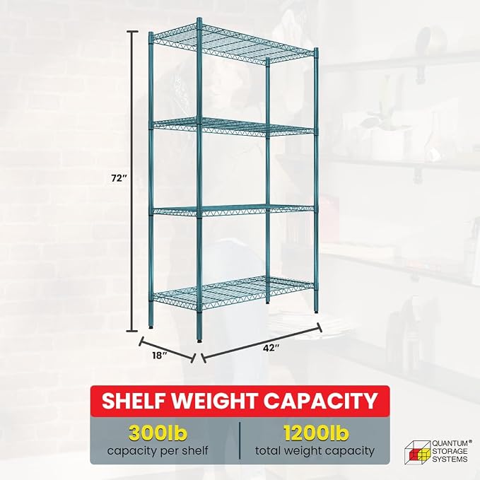 Quantum Storage Systems RWR72-1842LDP Adjustable Wire Green Epoxy 4 Shelves 72" - Image 3