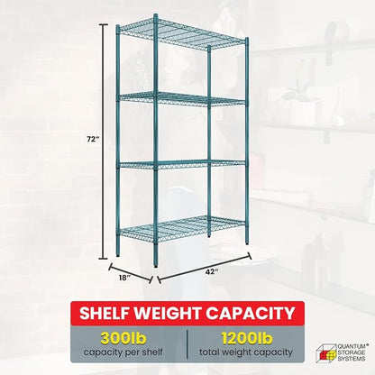 Quantum Storage Systems RWR72-1842LDP Adjustable Wire Green Epoxy 4 Shelves 72" - Image 3