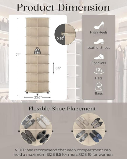 8 Tier Rotating Shoe Rack Tower Organizer Spinning Lazy Susan Rack | - Image 3
