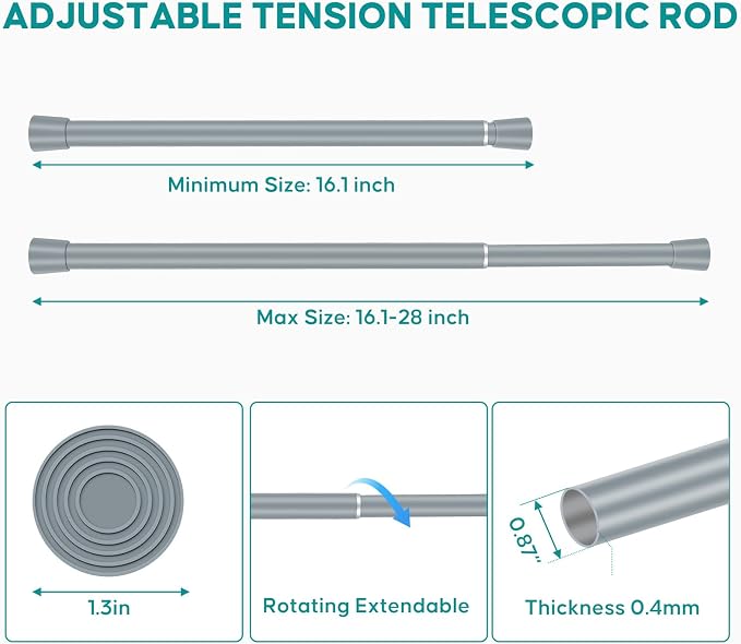 Silver Grey Adjustable Shower Curtain Rod 16-28 Inches 1 pc, 7/8" Diameter - Image 2