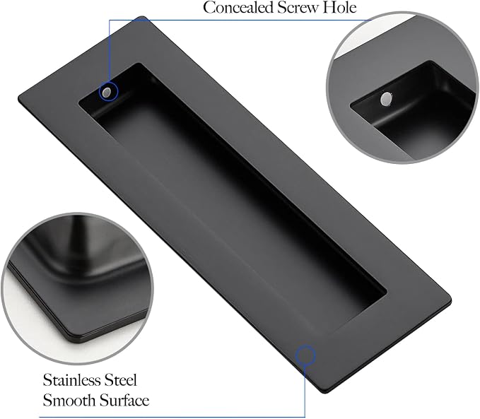 Ravinte 8 Pack Black Sliding Closet Door Handles Black Flush Pulls 5.9in Length - Image 4