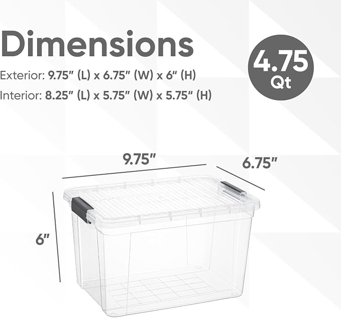 Superio Storage Bins with Lids- 6 Pack, 4.75 Qt Clear Boxes - Image 2