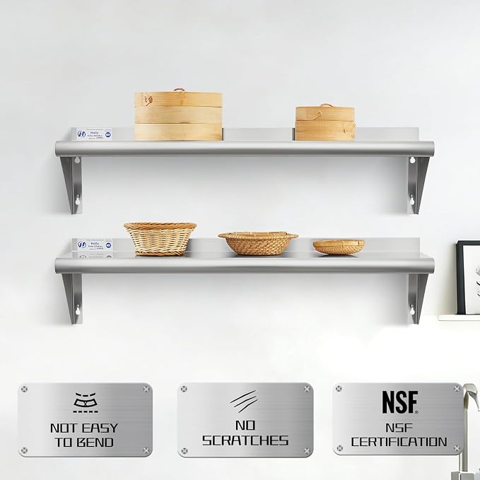 Hally Stainless Steel Shelf Wall Mounted Metal Shelf Wall Shelf 10 x 36 NSF - Image 4