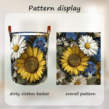 Laundry Baskets 15.7x19.7 Inch Large Vintage Sunflower Daisy Blue Wildflower - Image 5