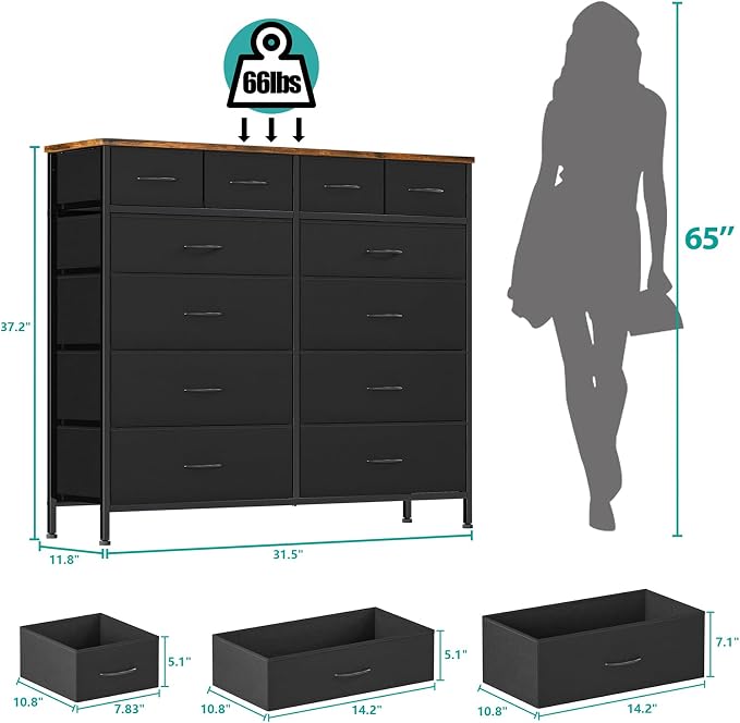 Dresser for Bedroom with 12 Drawers, Tall Fabric Drawer Dresser, Compact Chest - Image 3