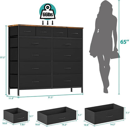 Dresser for Bedroom with 12 Drawers, Tall Fabric Drawer Dresser, Compact Chest - Image 3