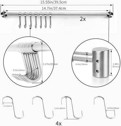 Audmore Kitchen Utensil Rack 2 Pack, 15.6 Inch Pots and Pans Hanging Rack Wall - Image 6