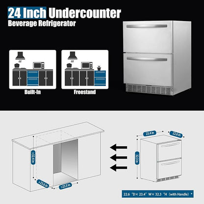 HCK 24 Inch Under Counter Double Drawer Fridge, Stainless Steel Outdoor - Image 7