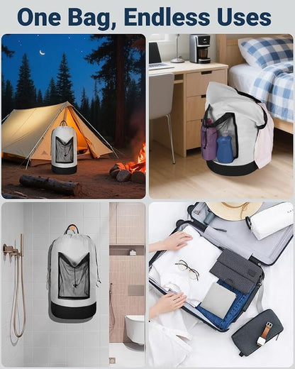 Laundry Bag with Shoulder Straps and Mesh Pocket Laundry Backpack Large - Image 7