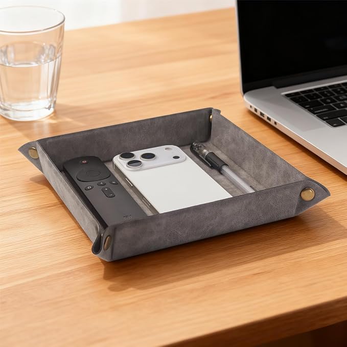 Valet Tray Desktop Storage Organizer – Premium PU Leather Catchall Bedside - Image 6