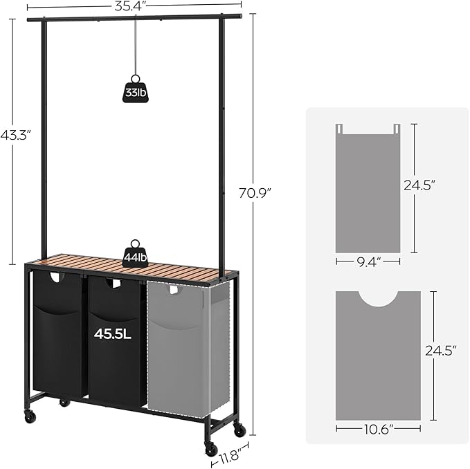 YATINEY Laundry Sorter 3 Section, Rolling Laundry Hamper - Image 8