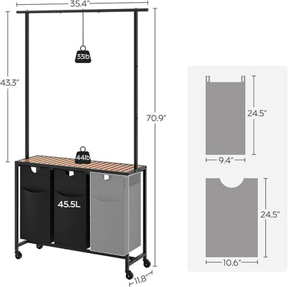 YATINEY Laundry Sorter 3 Section, Rolling Laundry Hamper - Image 8
