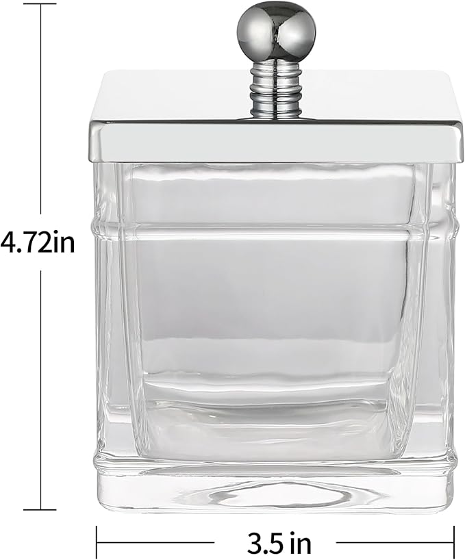 Glass Cotton Jar Holder 2 Pack– Silver/Chrome Lid, Elegant Bathroom Storage - Image 2
