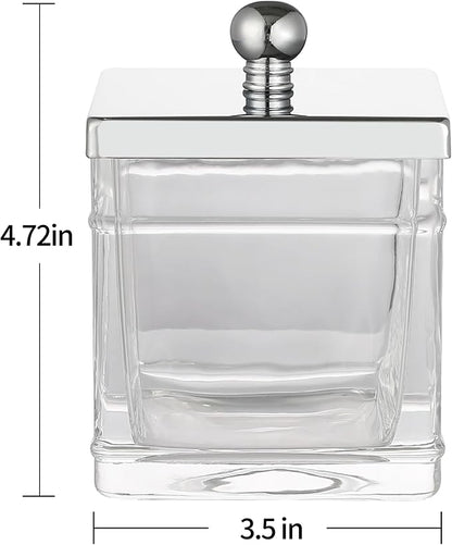 Glass Cotton Jar Holder 2 Pack– Silver/Chrome Lid, Elegant Bathroom Storage - Image 2